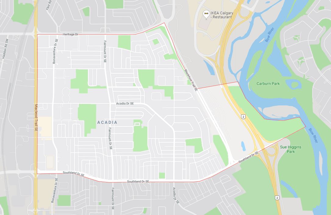 Google Map of Acadia, Calgary, AB