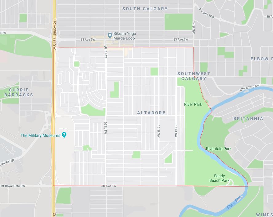 Google Map of Altadore, Calgary, AB