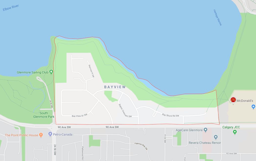 Google Map of Bayview, Calgary, AB