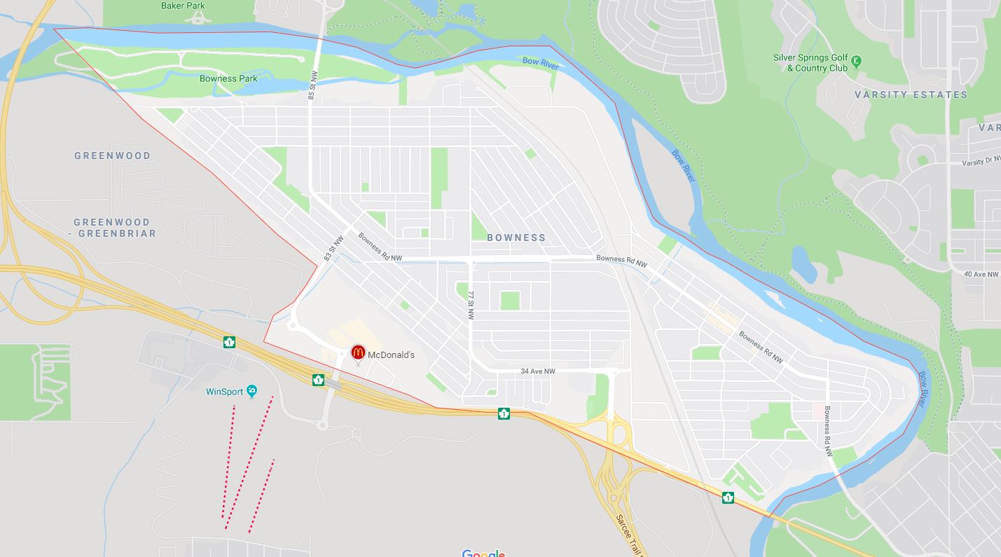 Google Map of Bowness, Calgary, AB