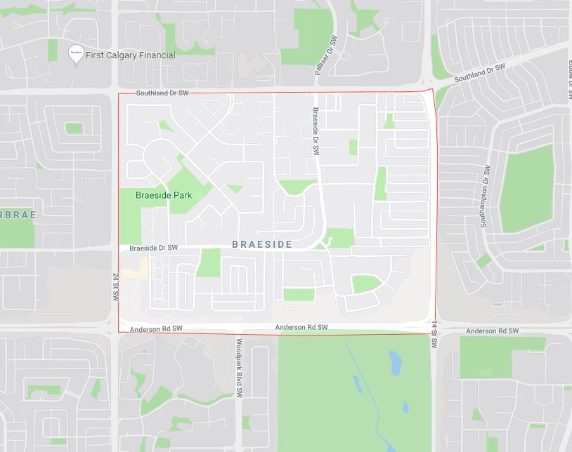 Google Map of Braeside, Calgary, AB