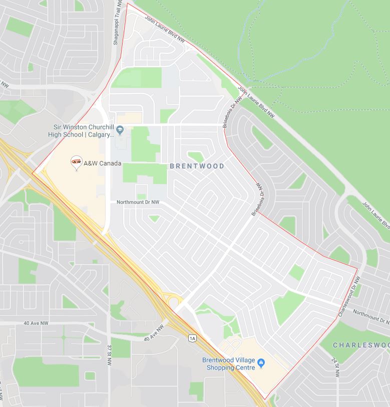 Google Map of Brentwood, Calgary, AB