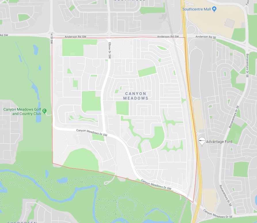 Google Map of Canyon_Meadows, Calgary, AB