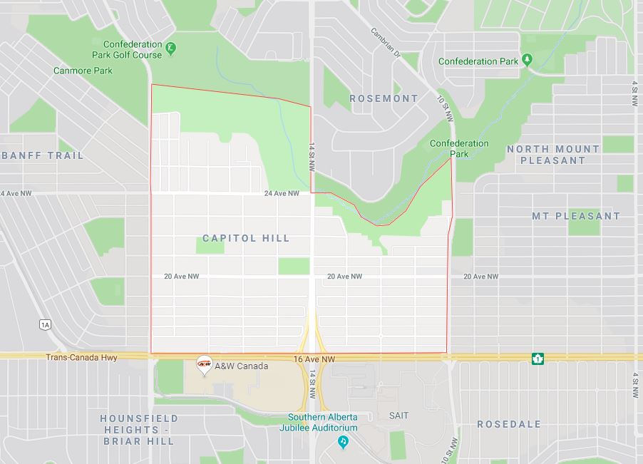 Google Map of Capitol_Hill, Calgary, AB