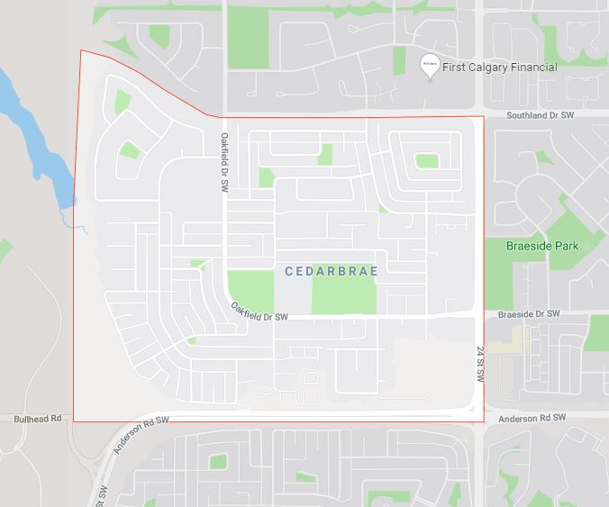 Google Map of Cedarbrae, Calgary, AB