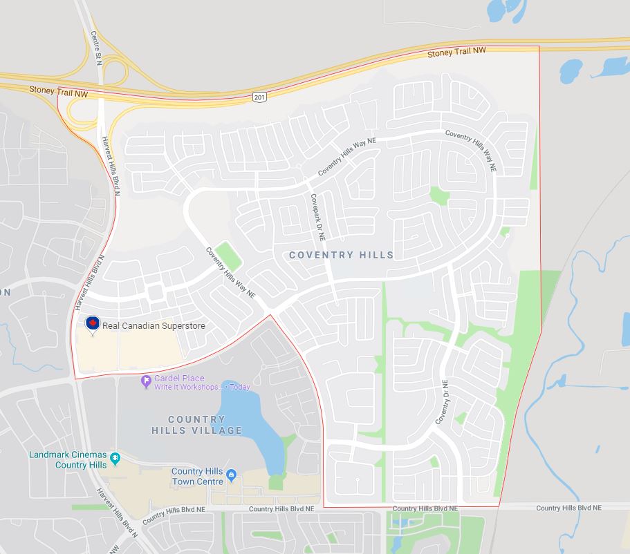 Google Map of Coventry_Hills, Calgary, AB