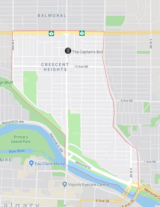 Google Map of Crescent_Heights, Calgary, AB