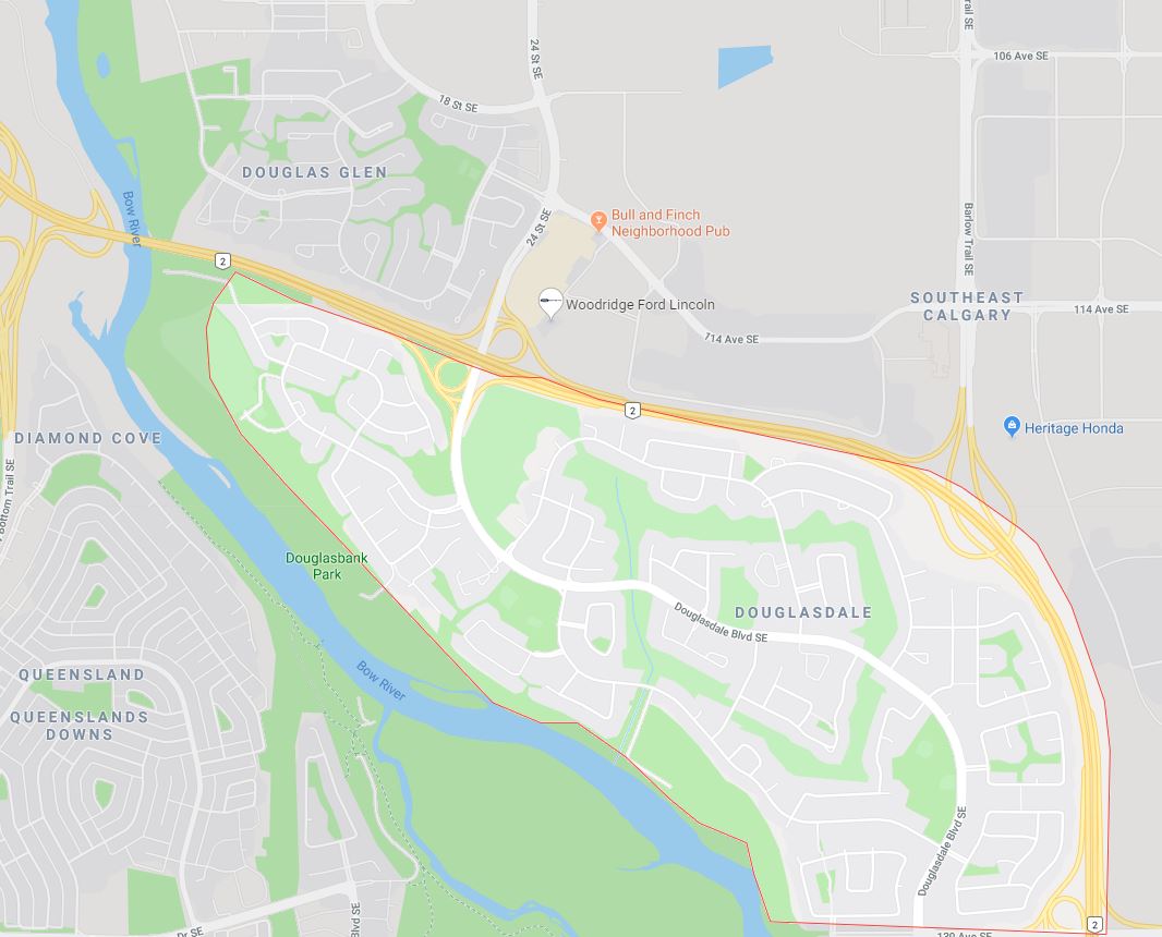 Google Map of Douglasdale, Calgary, AB