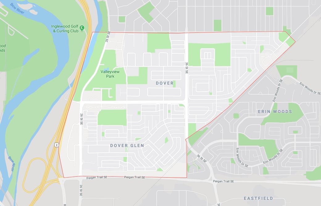 Google Map of Dover, Calgary, AB