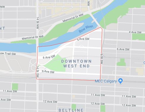 Google Map of Downtown_West_End, Calgary, AB