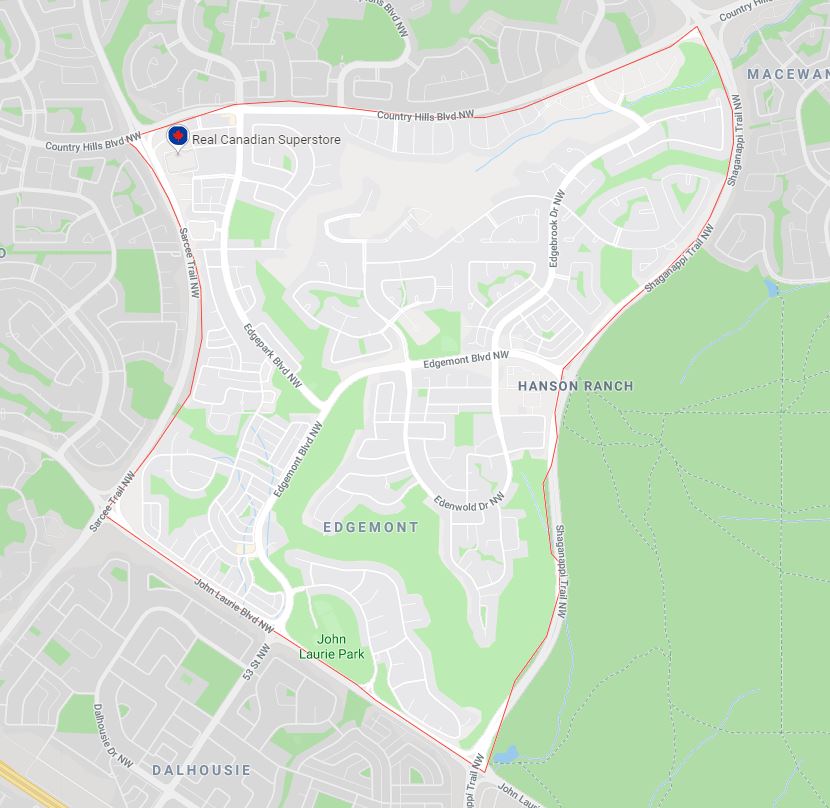 Google Map of Edgemont, Calgary, AB