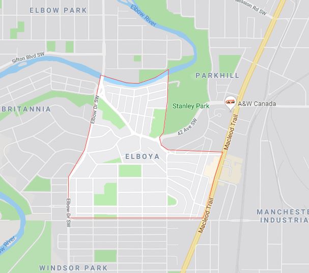 Google Map of Elboya, Calgary, AB