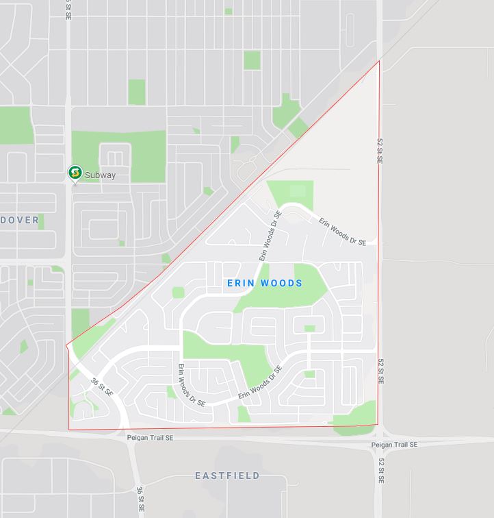 Google Map of Erin_Woods, Calgary, AB