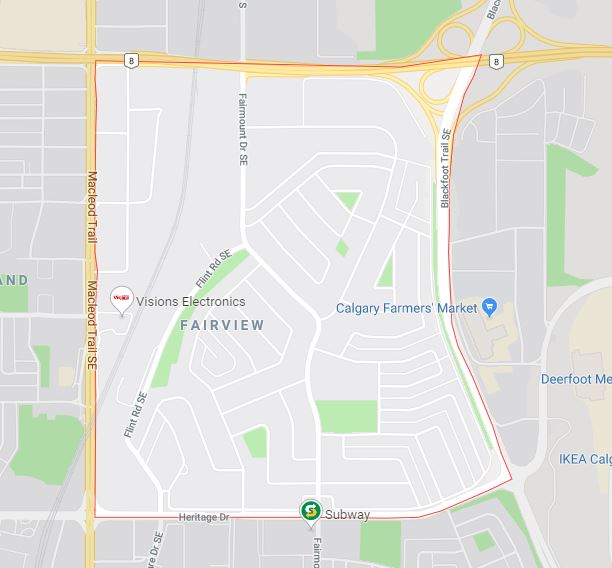 Google Map of Fairview, Calgary, AB