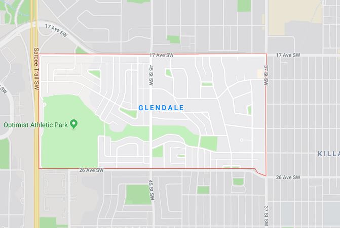 Google Map of Glendale, Calgary, AB