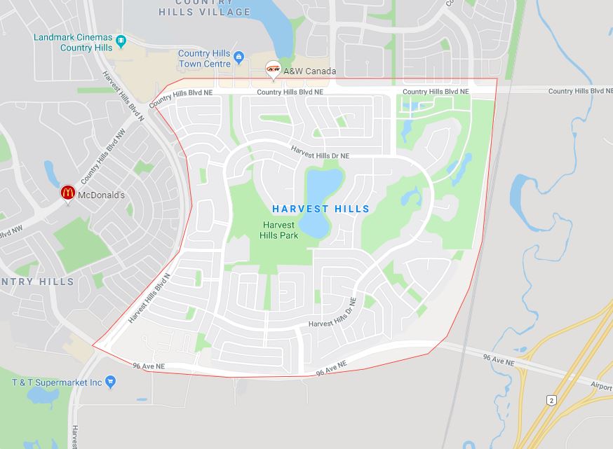 Google Map of Harvest_Hills, Calgary, AB