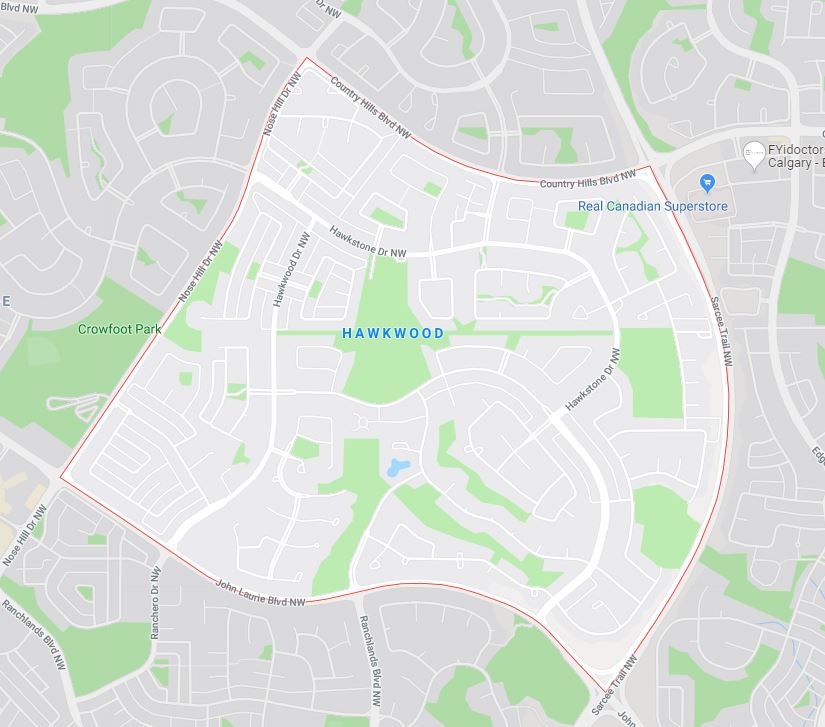 Google Map of Hawkwood, Calgary, AB