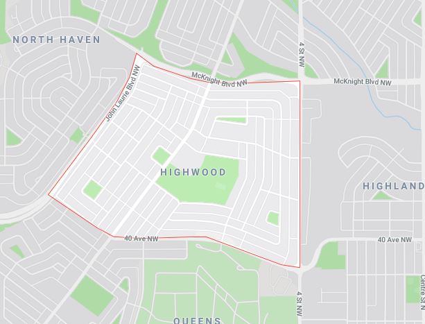 Google Map of Highwood, Calgary, AB
