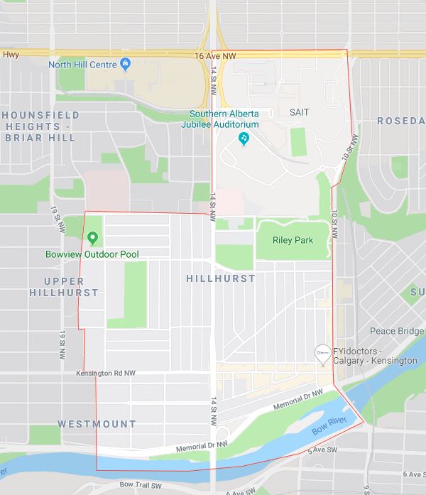 Google Map of Hillhurst, Calgary, AB