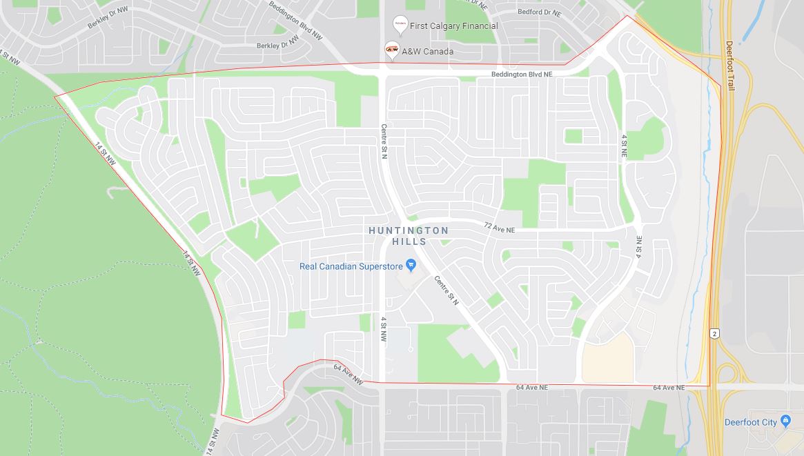 Google Map of Huntington_Hills, Calgary, AB