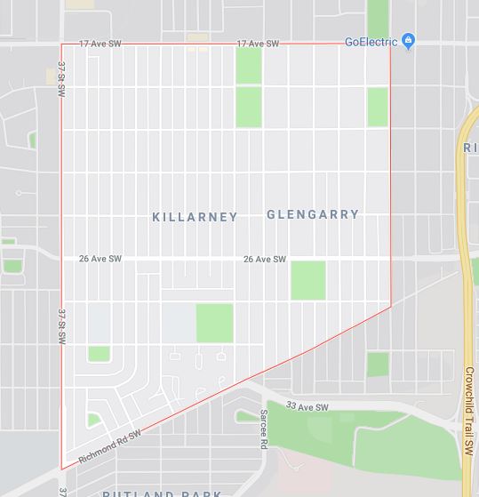 Google Map of Killarney_Glengarry, Calgary, AB