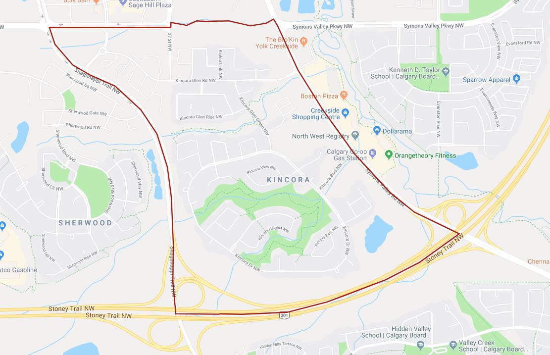 Google Map of Kincora, Calgary, AB