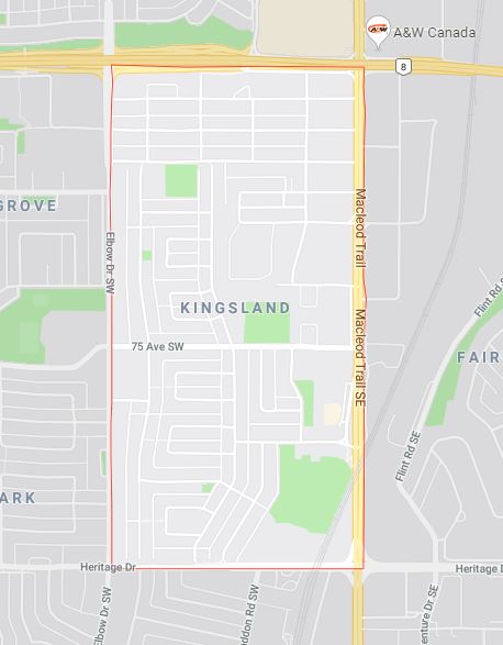 Google Map of Kingsland, Calgary, AB