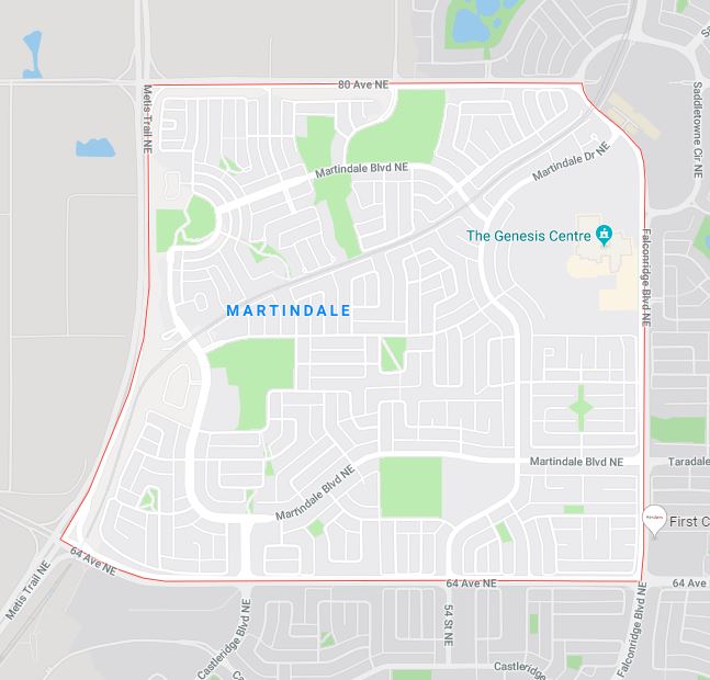 Google Map of Martindale, Calgary, AB
