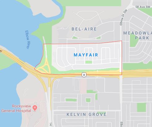 Google Map of Mayfair, Calgary, AB