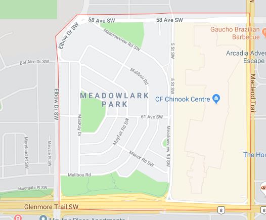 Google Map of Meadowlark Park, Calgary, AB