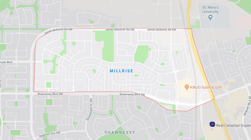 Google Map of Millrise, Calgary, AB