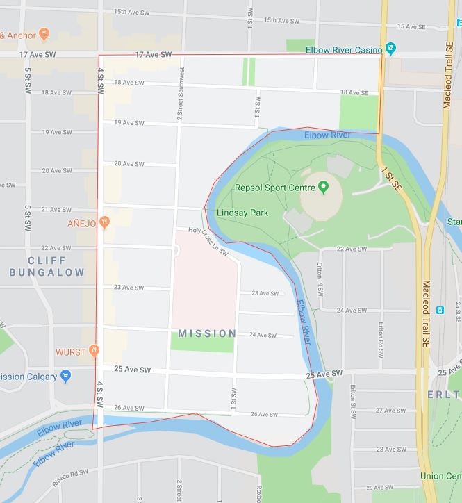 Google Map of Mission, Calgary, AB
