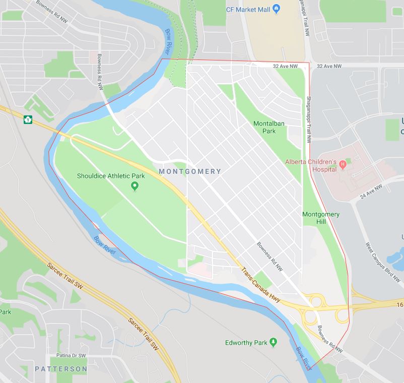 Google Map of Montgomery, Calgary, AB