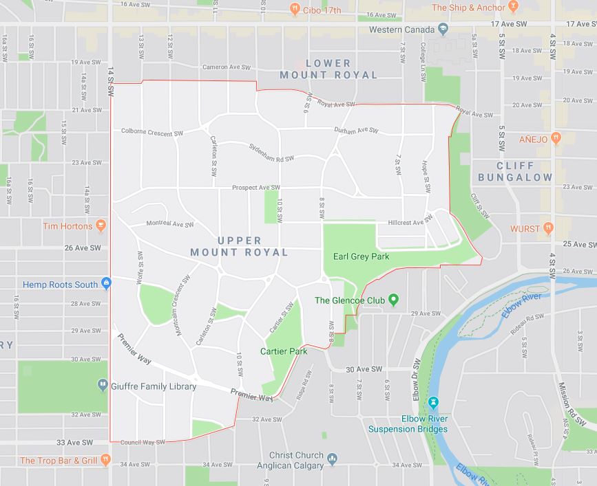 Google Map of Mount_Royal_Upper, Calgary, AB
