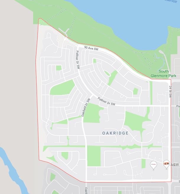 Google Map of Oakridge, Calgary, AB