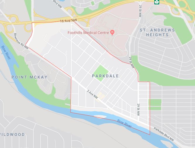Google Map of Parkdale, Calgary, AB