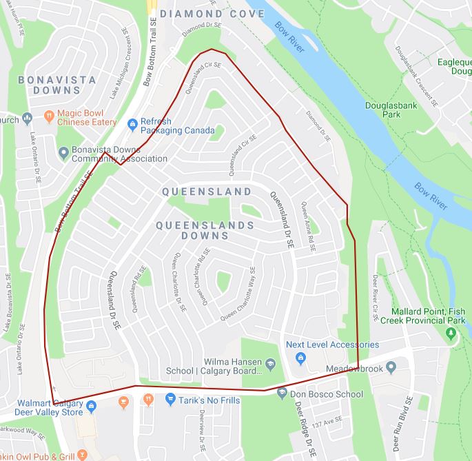 Google Map of Queensland, Calgary, AB