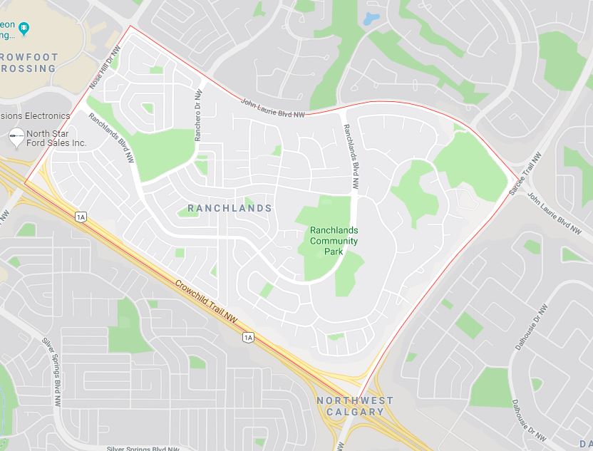 Google Map of Ranchlands, Calgary, AB
