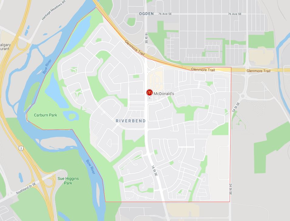 Google Map of Riverbend, Calgary, AB