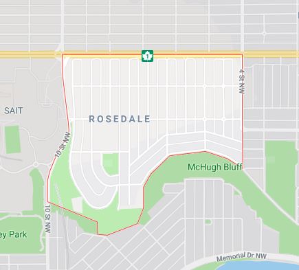 Google Map of Rosedale, Calgary, AB