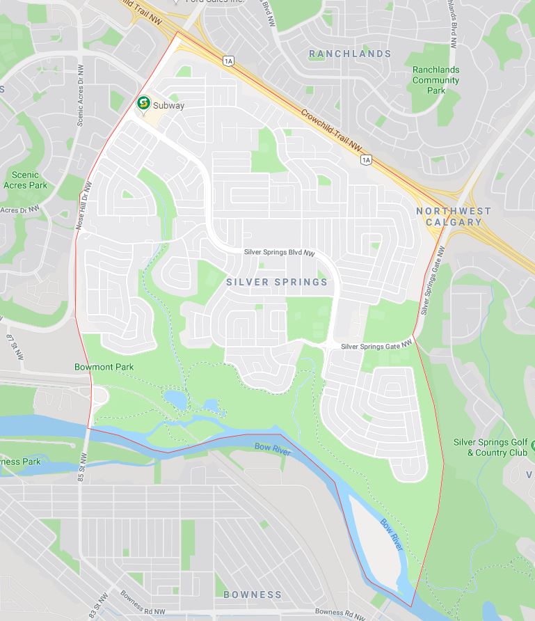 Google Map of Silver_Springs, Calgary, AB