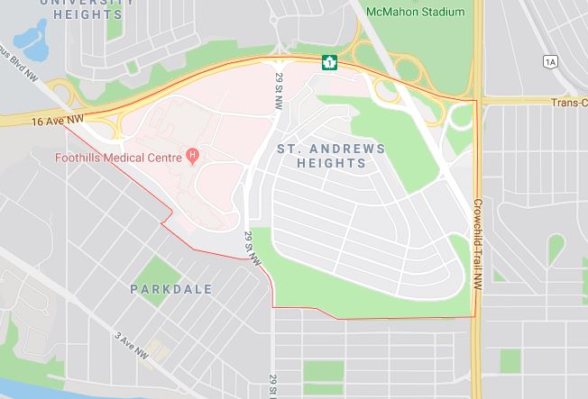 Google Map of St_Andrews_Heights, Calgary, AB
