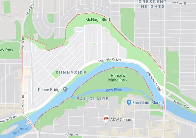 Google Map of Sunnyside, Calgary, AB