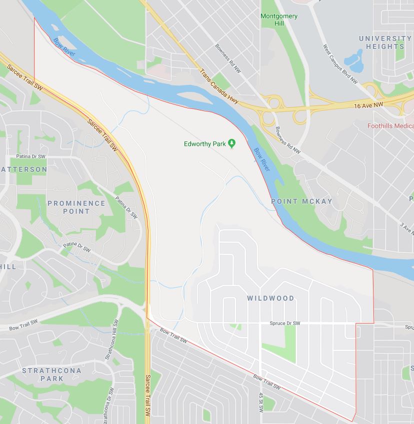 Google Map of Wildwood, Calgary, AB