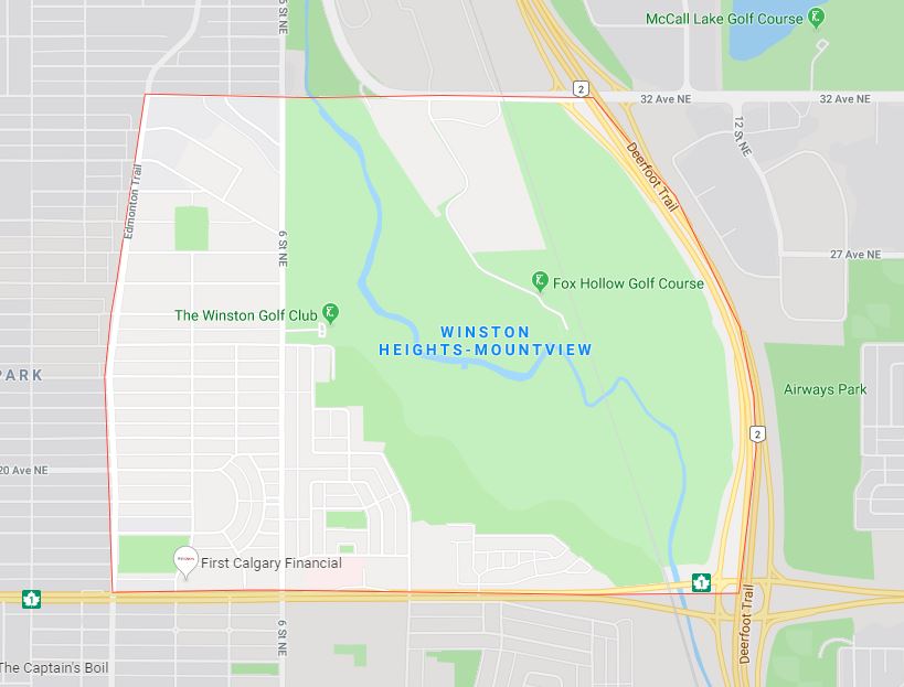 Google Map of Winston_Heights_Mountview, Calgary, AB