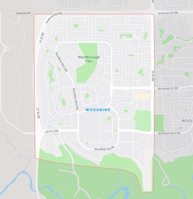Google Map of Woodbine, Calgary, AB