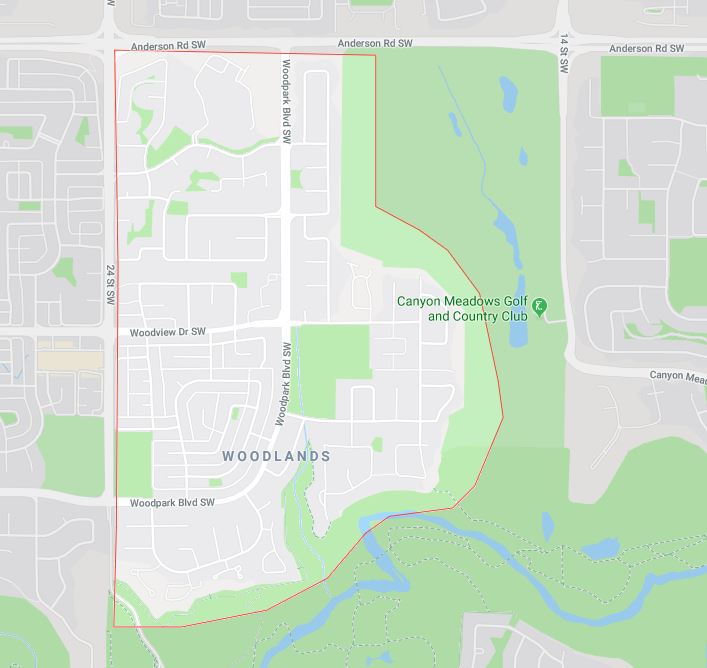 Google Map of Woodlands, Calgary, AB