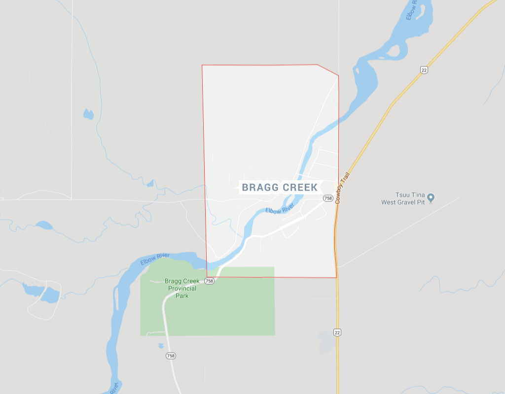 Google Map of Bragg Creek, AB