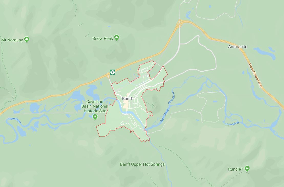 Google Map of Banff, AB