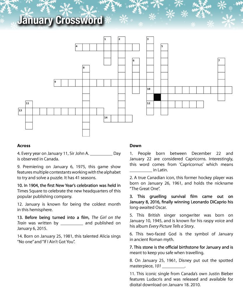 Crossword Puzzle Answer Key January 2024 MyCalgary   January Crossword 